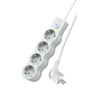 Удлинитель 4х1.5м с заземл. 10А IP20 2200Вт 220В защ. шторки ПВС 3х1 с выкл. бел. КОСМОС YKsm1.5m-4g-Z-V10A-W